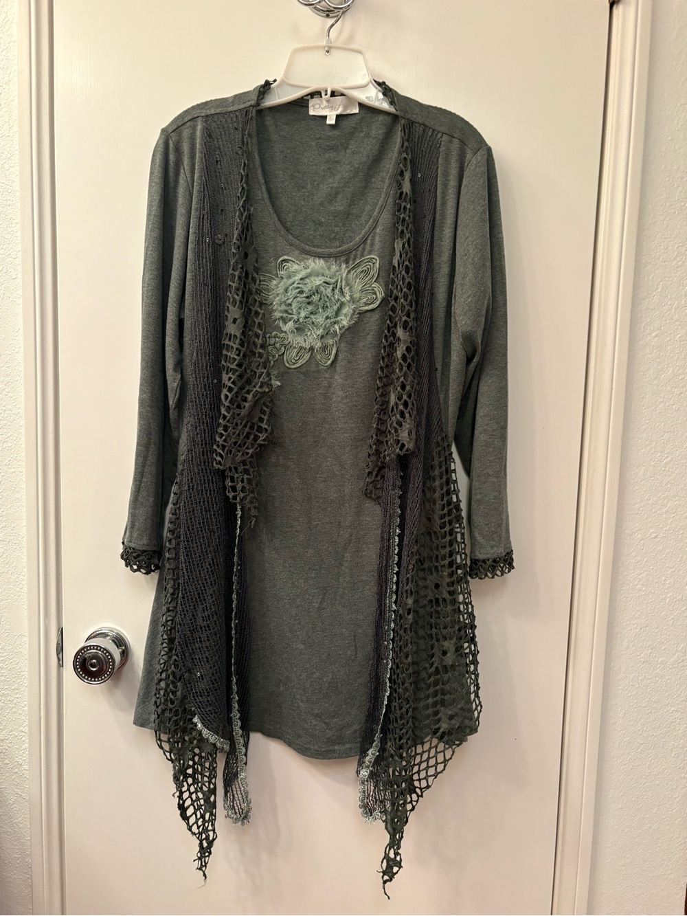Pretty Angel Olive Green Layered Crochet-Trim Sweater